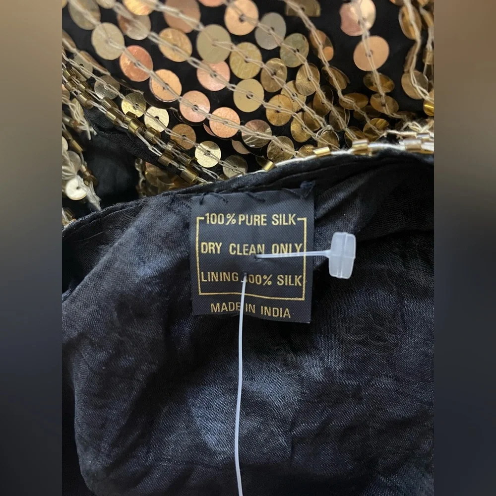 New Elegance Anujan 100% Silk Sequined Golden Butterfly Design Top Women Small - Picture 5 of 10